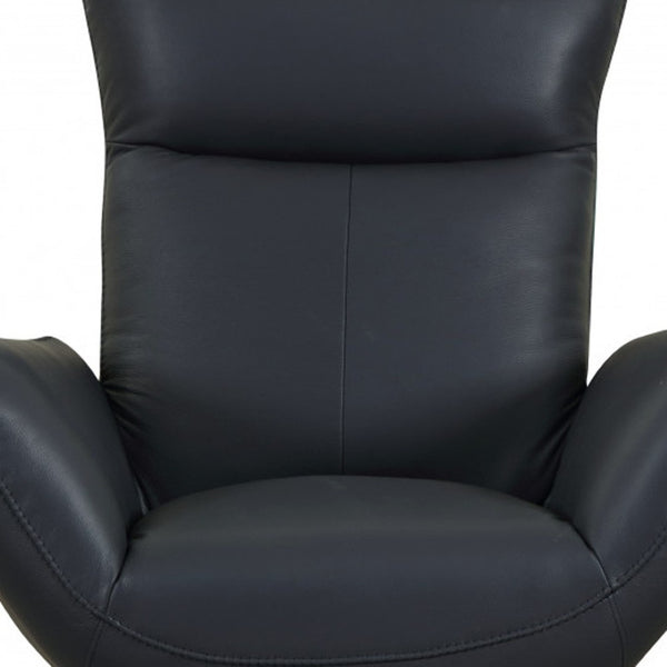 HomeRoots 37" Blue and Silver Genuine Leather Lounge Chair – Stylish, Comfortable Seating for Modern Spaces 329695