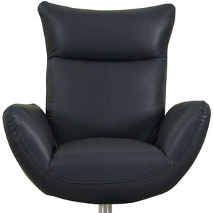 HomeRoots 37" Blue and Silver Genuine Leather Lounge Chair – Stylish, Comfortable Seating for Modern Spaces 329695