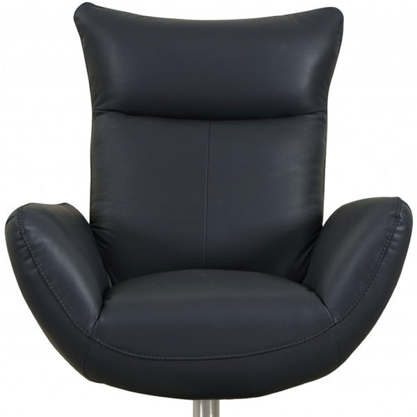 HomeRoots 37" Blue and Silver Genuine Leather Lounge Chair – Stylish, Comfortable Seating for Modern Spaces 329695