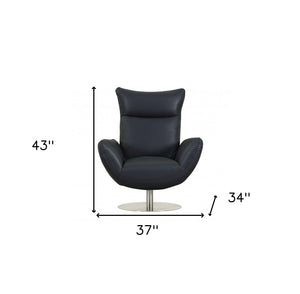 HomeRoots 37" Blue and Silver Genuine Leather Lounge Chair – Stylish, Comfortable Seating for Modern Spaces 329695