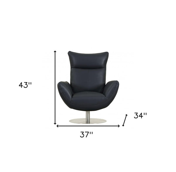 HomeRoots 37" Blue and Silver Genuine Leather Lounge Chair – Stylish, Comfortable Seating for Modern Spaces 329695
