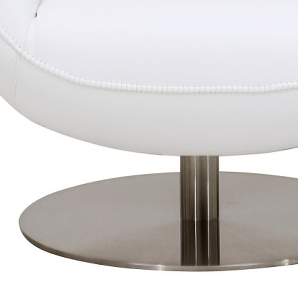 HomeRoots 37" White Genuine Leather Lounge Chair with Silver Accents - Modern Comfort for Any Space 329696
