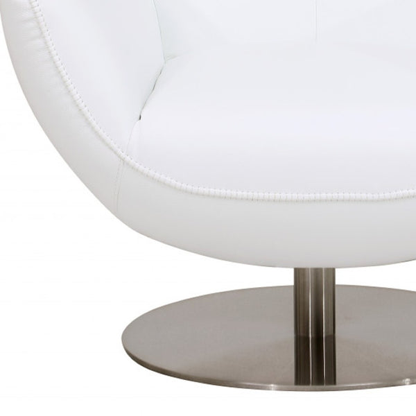 HomeRoots 37" White Genuine Leather Lounge Chair with Silver Accents - Modern Comfort for Any Space 329696