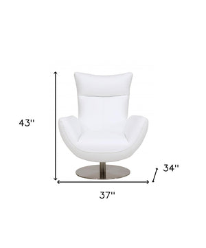 HomeRoots 37" White Genuine Leather Lounge Chair with Silver Accents - Modern Comfort for Any Space 329696