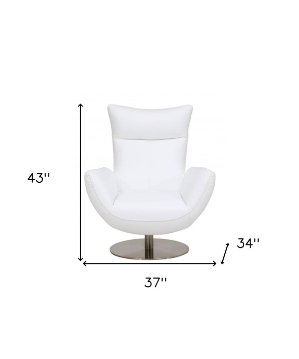 HomeRoots 37" White Genuine Leather Lounge Chair with Silver Accents - Modern Comfort for Any Space 329696
