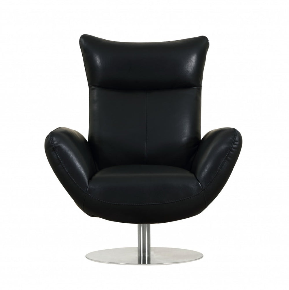 HomeRoots 37" Black and Silver Genuine Leather Lounge Chair - Stylish, Durable Comfort for Modern Spaces 329697