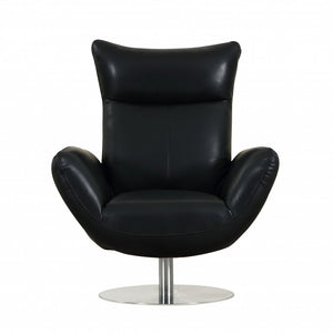 Homeroots 43" Black Contemporary Leather Lounge Chair Black  329697