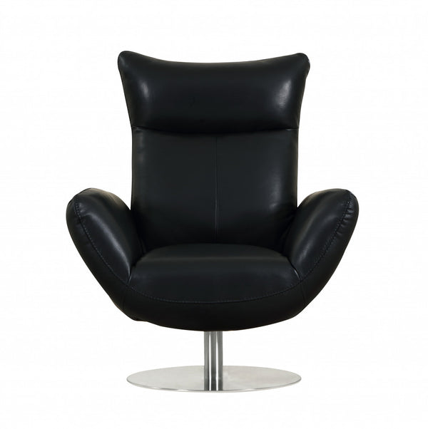 Homeroots 43" Black Contemporary Leather Lounge Chair Black  329697