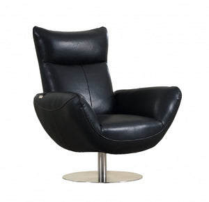 Homeroots 43" Black Contemporary Leather Lounge Chair Black  329697