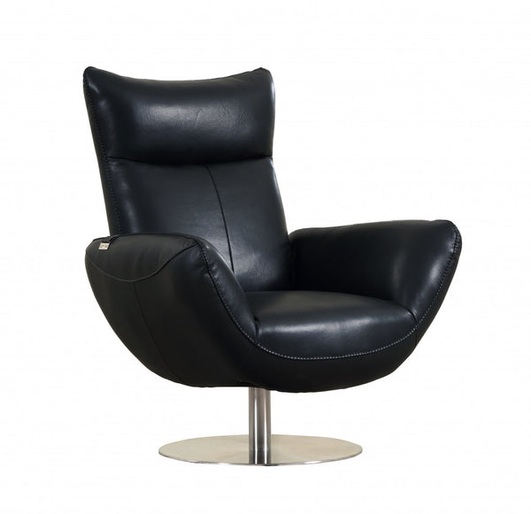Homeroots 43" Black Contemporary Leather Lounge Chair Black  329697