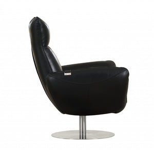 Homeroots 43" Black Contemporary Leather Lounge Chair Black  329697