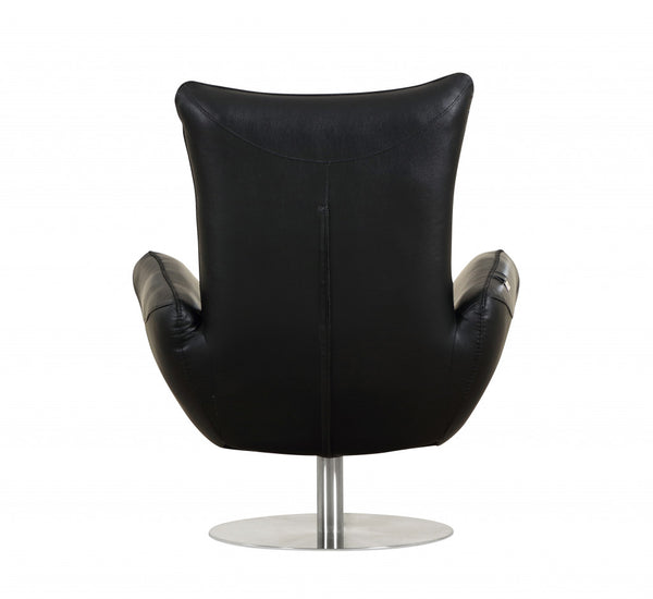 Homeroots 43" Black Contemporary Leather Lounge Chair Black  329697