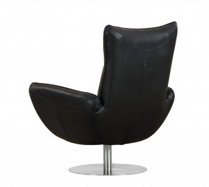 Homeroots 43" Black Contemporary Leather Lounge Chair Black  329697