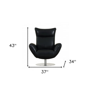 Homeroots 43" Black Contemporary Leather Lounge Chair Black  329697