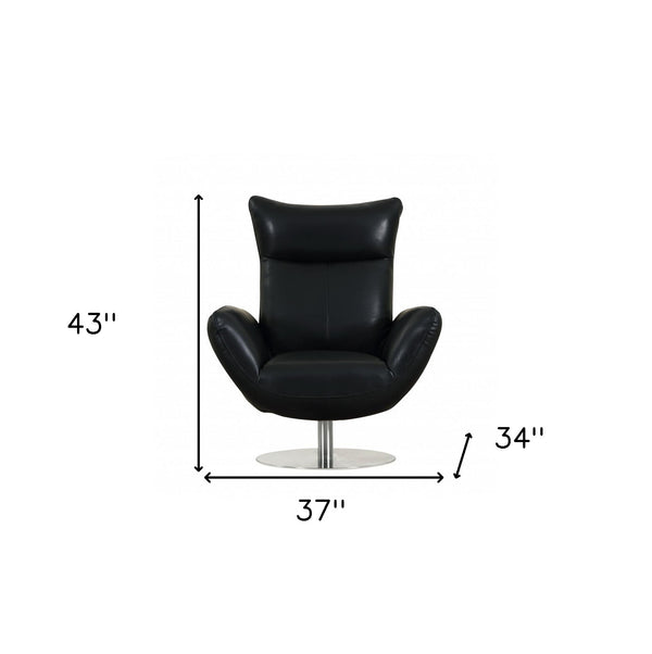 Homeroots 43" Black Contemporary Leather Lounge Chair Black  329697