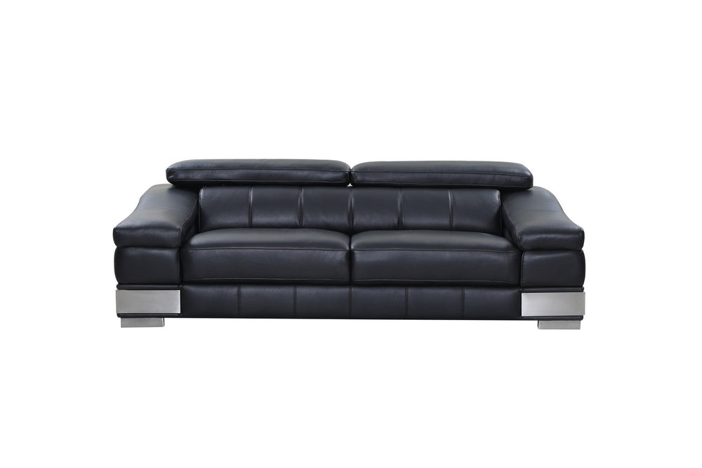 Homeroots 92" Black Italian Leather Sofa With Silver Legs Black  329713