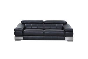 Homeroots 92" Black Italian Leather Sofa With Silver Legs Black  329713