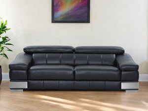 Homeroots 92" Black Italian Leather Sofa With Silver Legs Black  329713