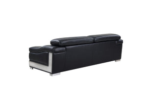Homeroots 92" Black Italian Leather Sofa With Silver Legs Black  329713