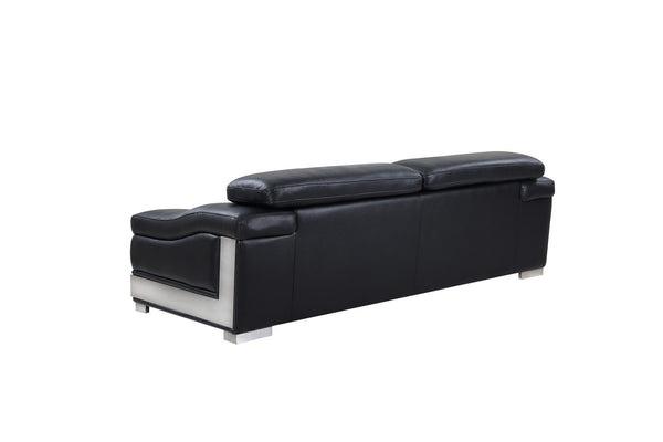 Homeroots 92" Black Italian Leather Sofa With Silver Legs Black  329713