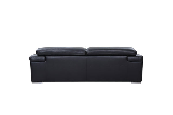 Homeroots 92" Black Italian Leather Sofa With Silver Legs Black  329713