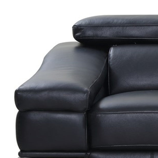 Homeroots 92" Black Italian Leather Sofa With Silver Legs Black  329713