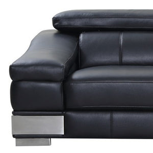 Homeroots 92" Black Italian Leather Sofa With Silver Legs Black  329713
