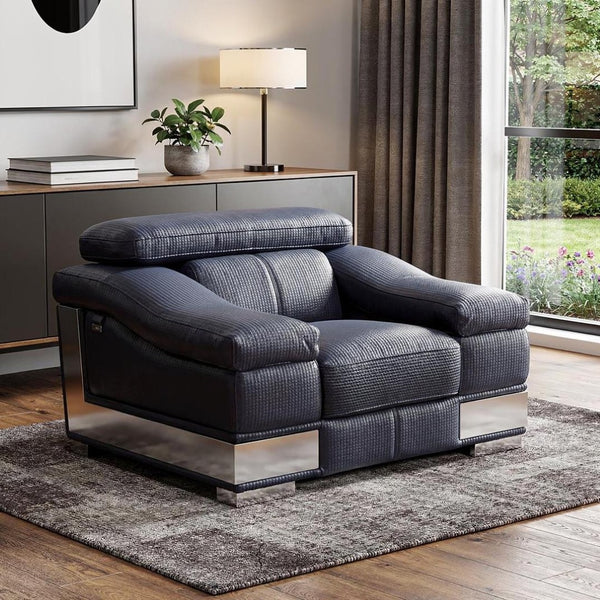 HomeRoots 49" Gray Genuine Leather Arm Chair - Modern Elegance with Plush Comfort for Your Living Space BLACK 329715
