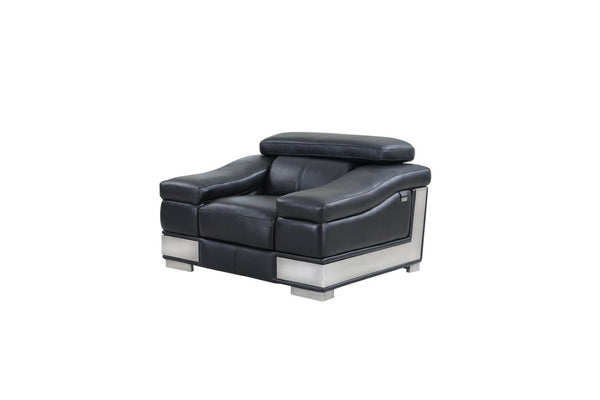 HomeRoots 49" Gray Genuine Leather Arm Chair - Modern Elegance with Plush Comfort for Your Living Space BLACK 329715