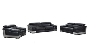 HomeRoots Three Piece Indoor Black Italian Leather Seating Set for 6 - Contemporary Comfort & Style 329716