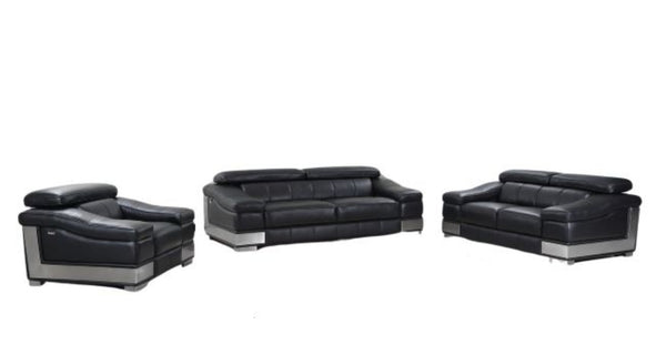 HomeRoots Three Piece Indoor Black Italian Leather Seating Set for 6 - Contemporary Comfort & Style 329716