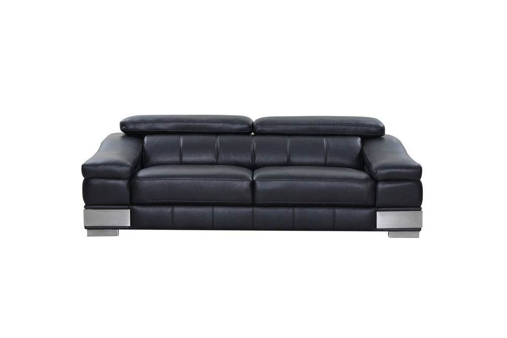 HomeRoots Three Piece Indoor Black Italian Leather Seating Set for 6 - Contemporary Comfort & Style 329716