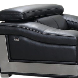 HomeRoots Three Piece Indoor Black Italian Leather Seating Set for 6 - Contemporary Comfort & Style 329716