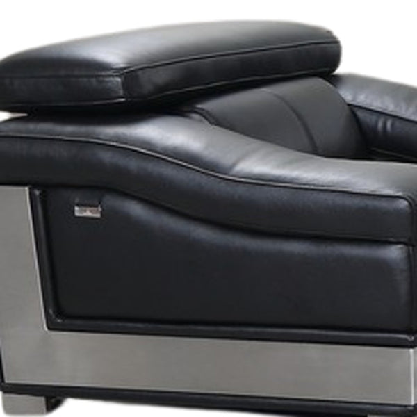 HomeRoots Three Piece Indoor Black Italian Leather Seating Set for 6 - Contemporary Comfort & Style 329716