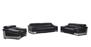 Homeroots Three Piece Indoor Black Italian Leather Six Person Seating Set Black  329716
