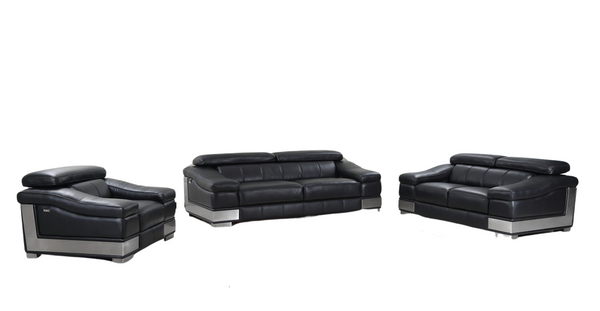Homeroots Three Piece Indoor Black Italian Leather Six Person Seating Set Black  329716