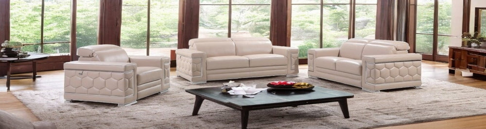 HomeRoots Three Piece Indoor Beige Italian Leather Seating Set for Six – Elegant Comfort & Style for Home 329717