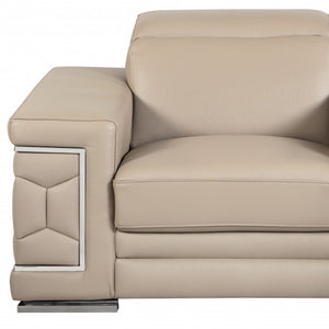 HomeRoots Three Piece Indoor Beige Italian Leather Seating Set for Six – Elegant Comfort & Style for Home 329717