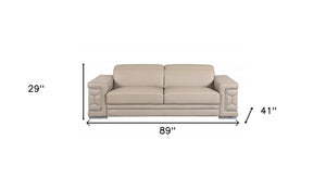 Homeroots 89" Beige Italian Leather Sofa With Silver Legs Beige  329718