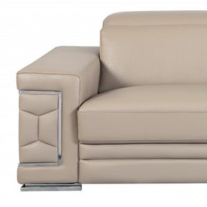Homeroots 89" Beige Italian Leather Sofa With Silver Legs Beige  329718