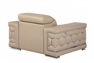 Homeroots 47" Beige And Silver Faux Leather Club Chair Beige  329720