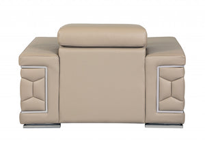 Homeroots 47" Beige And Silver Faux Leather Club Chair Beige  329720