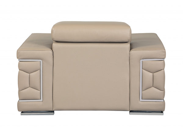 Homeroots 47" Beige And Silver Faux Leather Club Chair Beige  329720