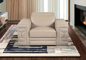 Homeroots 47" Beige And Silver Faux Leather Club Chair Beige  329720