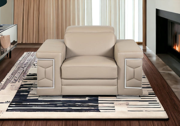 Homeroots 47" Beige And Silver Faux Leather Club Chair Beige  329720