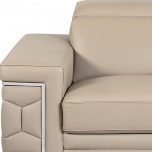 HomeRoots 47" Chic Brown Genuine Leather Arm Chair with Silver Metal Legs for Modern Living Spaces Upgrade Beige 329720