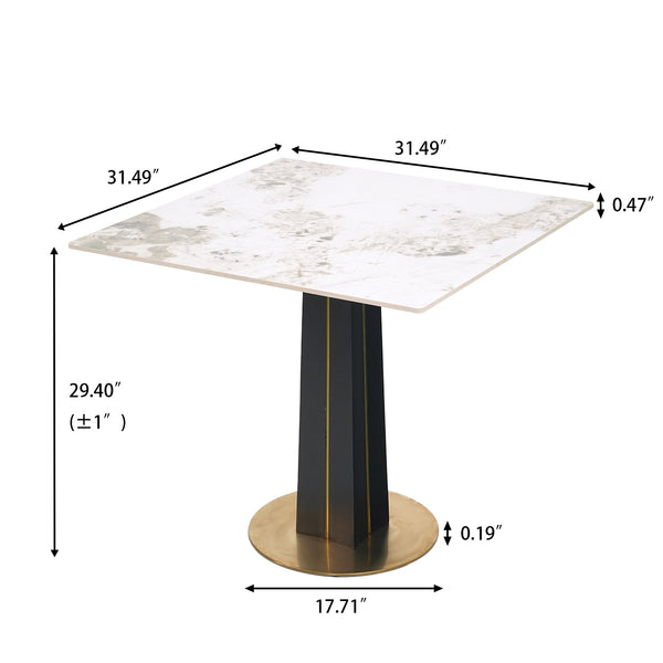 English Elm Modern Square Negotiation Table - Elegant White Sintered Stone Top With Black Legs & Gold Base W1535S00589