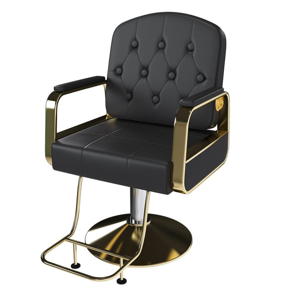 English Elm Hydraulic Salon Chair with Foot Pump Swivel Base Pu Leather Seat for Barber Tattoo Spa Black W2700P410952