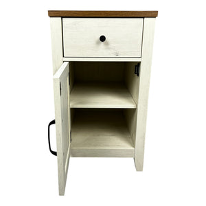 English Elm Farmhouse Nightstand with Charging Station and Barn Door Drawer — USB-C, AC Outlets, Compact Storage Brown+White W1412P230407