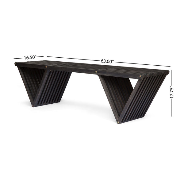 English Elm Metropol Solid Acacia Wood Outdoor Bench with Open Slat Seat and Geometric Base 63724.00DGRY